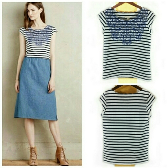 Meadow Rue Palermo Striped Embroidered Tee (B) - Picture 2 of 8